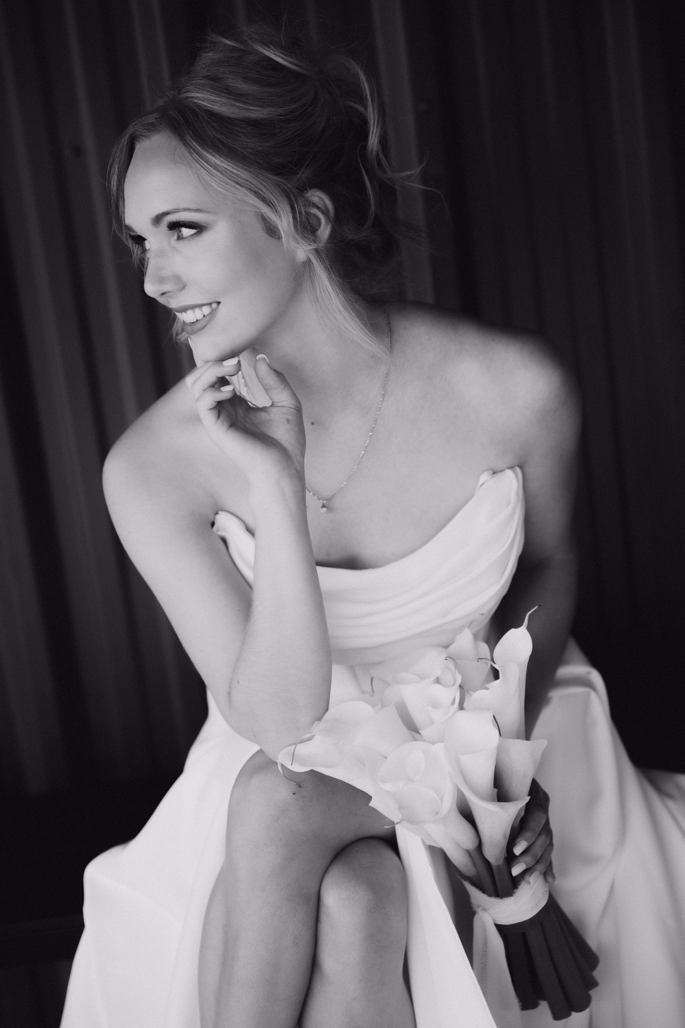 Elegant black and white bridal portrait at The Foxwood wedding venue in Canyon Lake Hill Country Texas